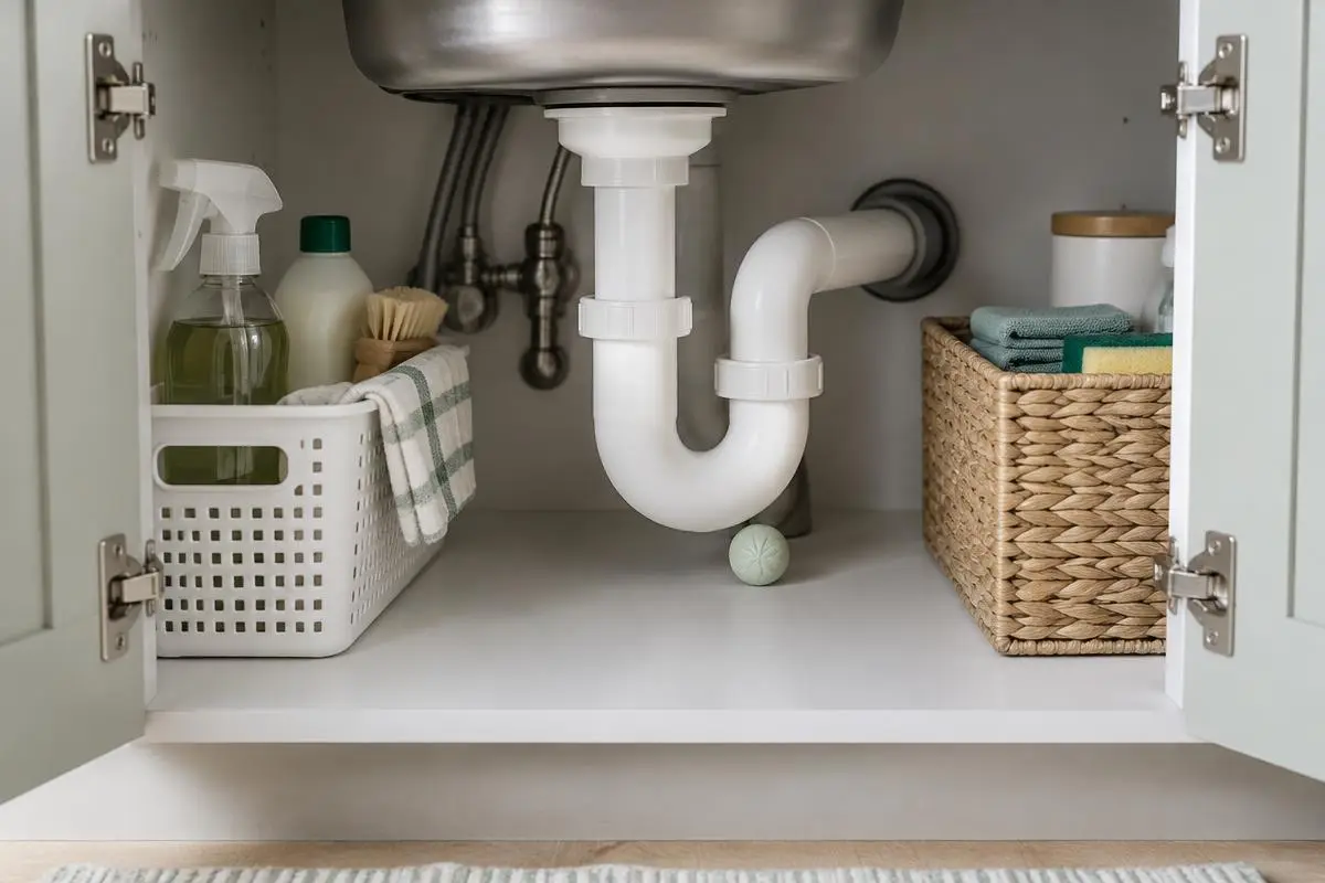Peppermint mouse repellent under a kitchen sink